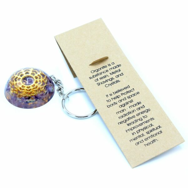Orgonite Power Keyring - Amethyst Mandala Hearts - Image 3