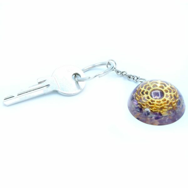 Orgonite Power Keyring - Amethyst Mandala Hearts - Image 4