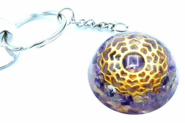 Orgonite Power Keyring - Amethyst Mandala Hearts - Image 5