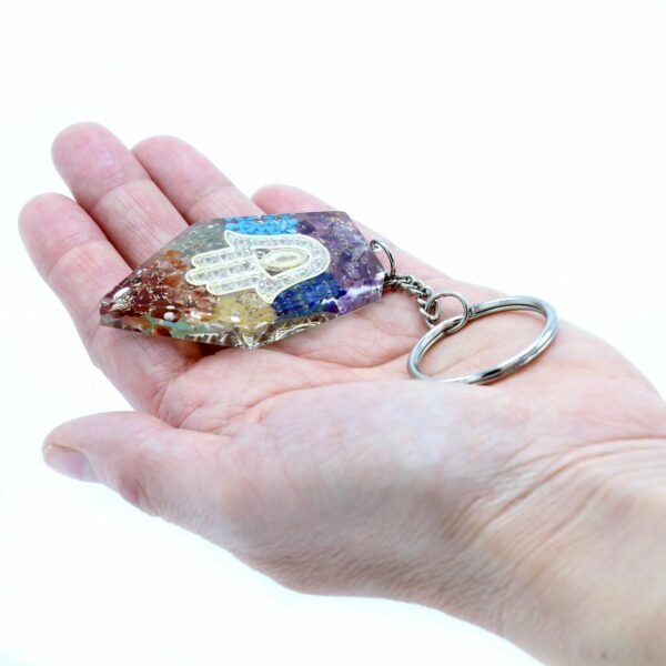 Orgonite Power Keyring - Gemstone Chakra Hamsa - Image 2