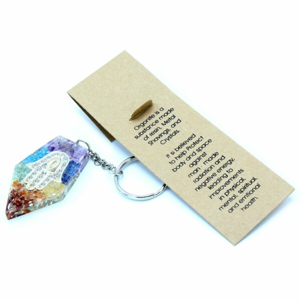 Orgonite Power Keyring - Gemstone Chakra Hamsa - Image 3