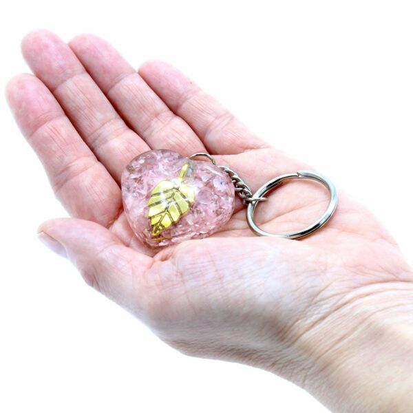 Orgonite Power Keyring - Rose Quartz Heearts Golden Leaf - Image 4