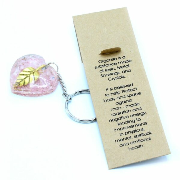 Orgonite Power Keyring - Rose Quartz Heearts Golden Leaf - Image 5