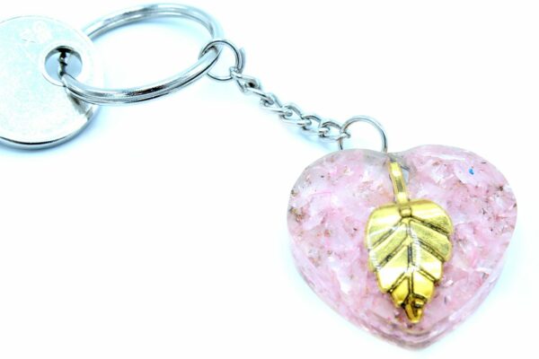 Orgonite Power Keyring - Rose Quartz Heearts Golden Leaf - Image 7