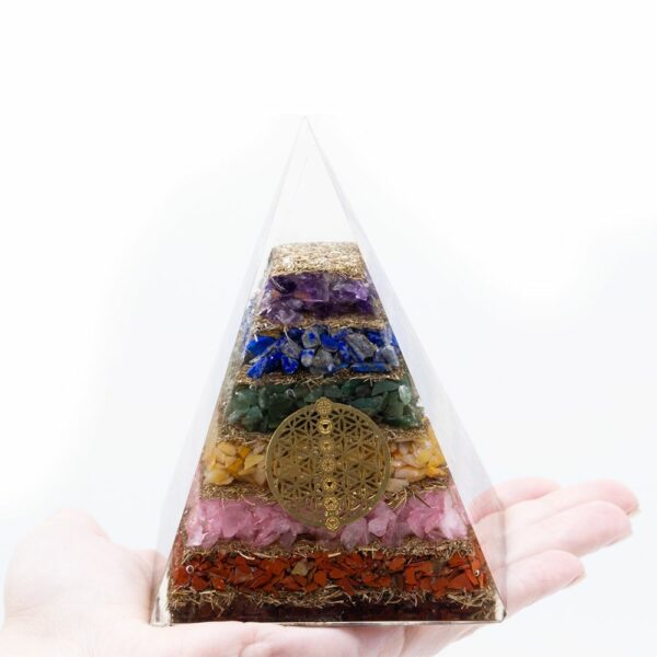 Orgonite Pyramid - Seven Chakra Flower of Life - 70 mm - Image 3
