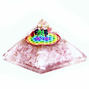 Orgonite Pyramid -  Rose Quartz Rainbow Flower of Life - 70 mm