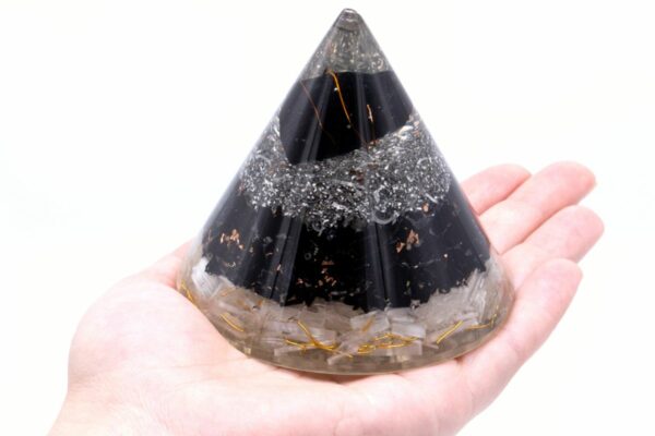 Orgonite Cone - Selenite and Black Toumaline Copper - 90 mm - Image 2