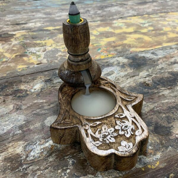 Sm Mango Wood Backflow Burner - Hamsa - Image 5