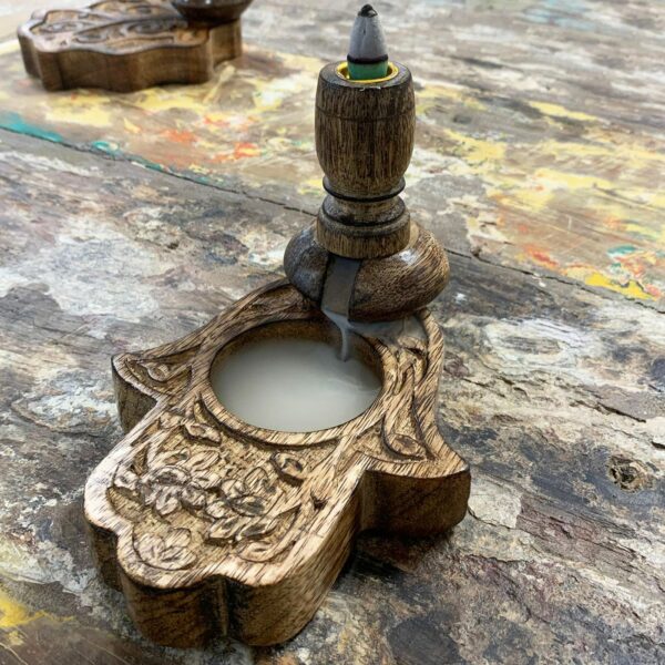 Sm Mango Wood Backflow Burner - Hamsa - Image 6