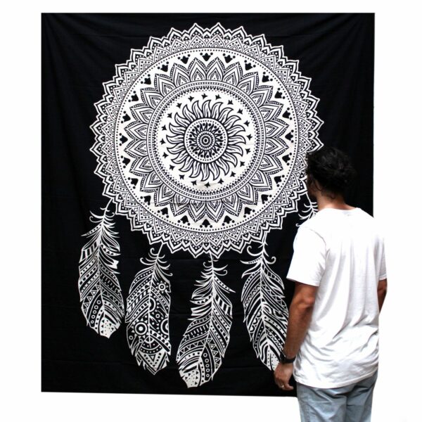 B&W Double Cotton Bedspread + Wall Hanging - Dreamcatcher - Image 2