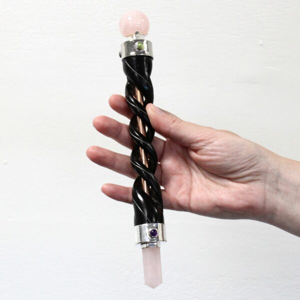 Twisted Healing Wand - Silver Rose Quartz Sphere - Image 4