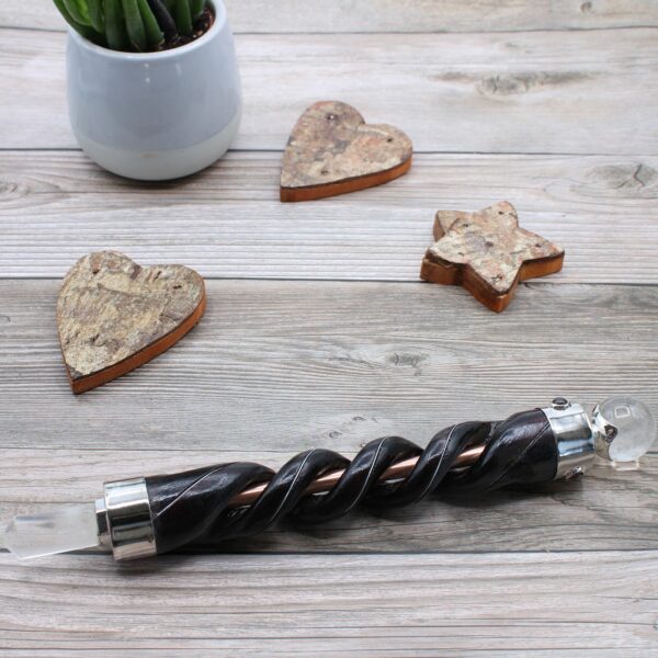 Spiral Carving Healing Wand - Copper Pipe Rock Quartz - Image 4