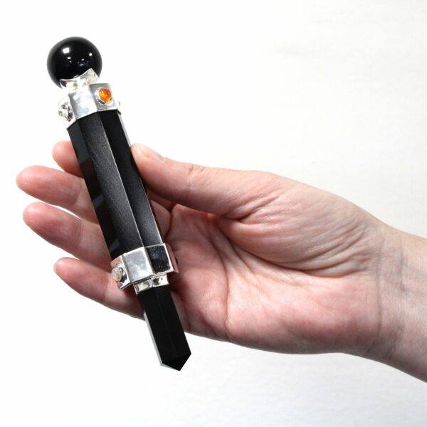 Hexagonal Crystal Healing Wand - 12cm - Black Agate - Image 3