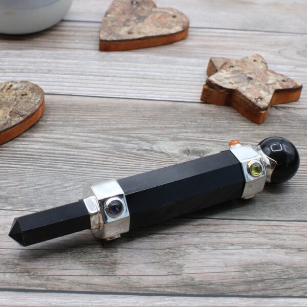 Hexagonal Crystal Healing Wand - 12cm - Black Agate - Image 4