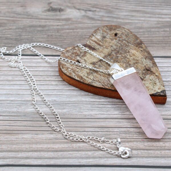 Gemstone Flat Pencil Pendant - Rose Quartz - Image 3