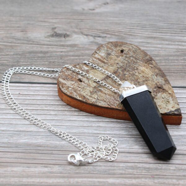 Gemstone Flat Pencil Pendant - Black Agate - Image 3