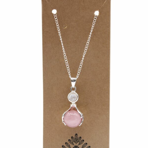Gemstone Healing Hands Pendant - Rose Quartz - Image 2