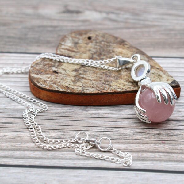 Gemstone Healing Hands Pendant - Rose Quartz - Image 3