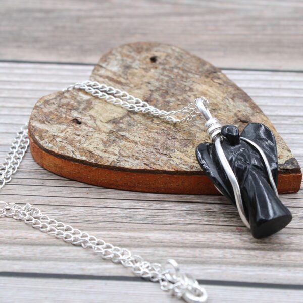 Gemstone Guardian Angel Pendant - Black Agate - Image 2