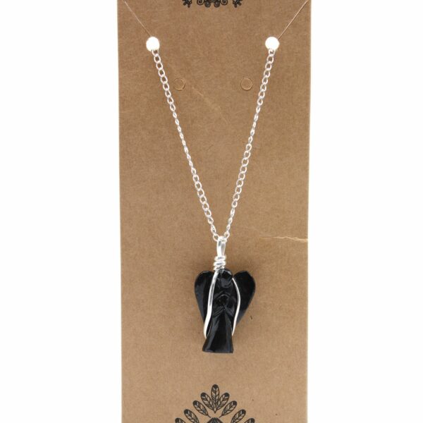 Gemstone Guardian Angel Pendant - Black Agate - Image 3