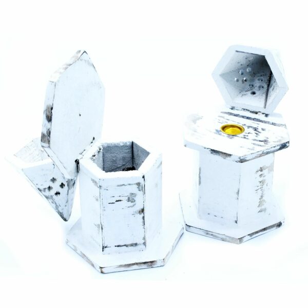 White Washed Incense Holder - Pyramid Mini House - Image 2