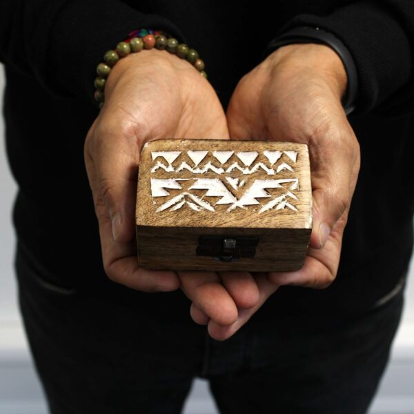White Washed Wooden Box - Pill Box Slavic Design - Image 2