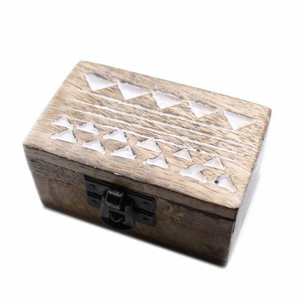 White Washed Wooden Box - Pill Box Aztec Design - Image 3