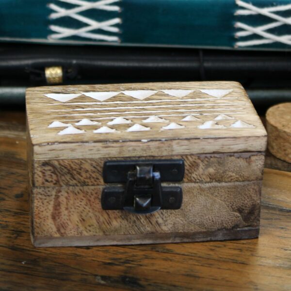 White Washed Wooden Box - Pill Box Aztec Design - Image 4