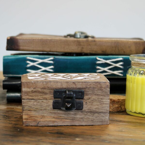 White Washed Wooden Box - Pill Box Aztec Design - Image 5
