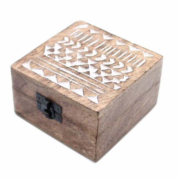 White Washed Wooden Box - 4x4 Aztec Design - Image 2