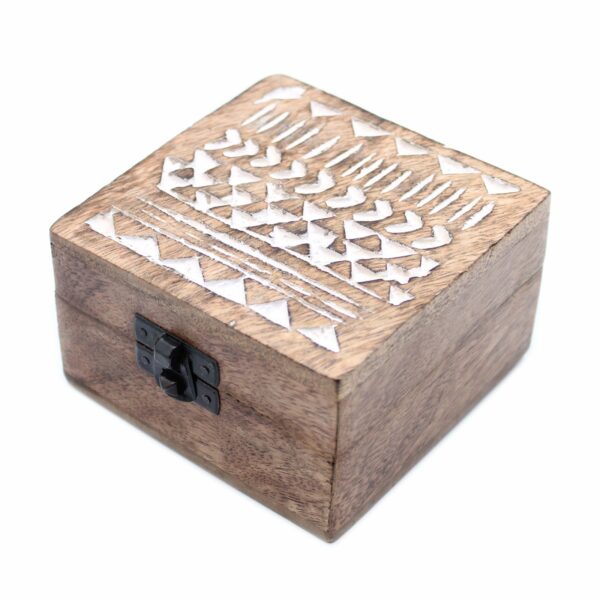 White Washed Wooden Box - 4x4 Aztec Design - Image 3