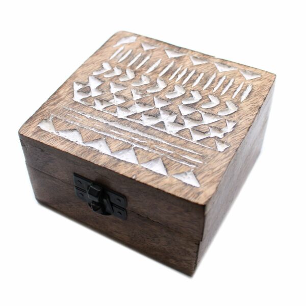 White Washed Wooden Box - 4x4 Aztec Design - Image 5