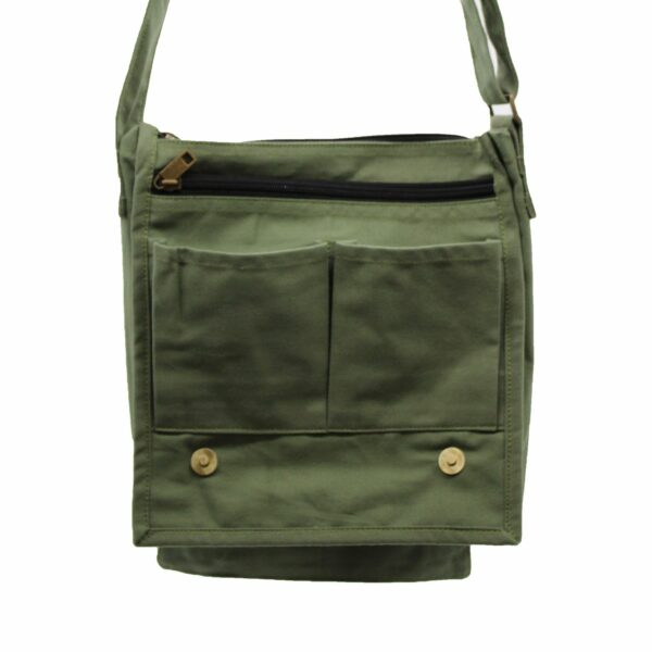 Cotton Canvas Messenger Bag - Green - Image 3
