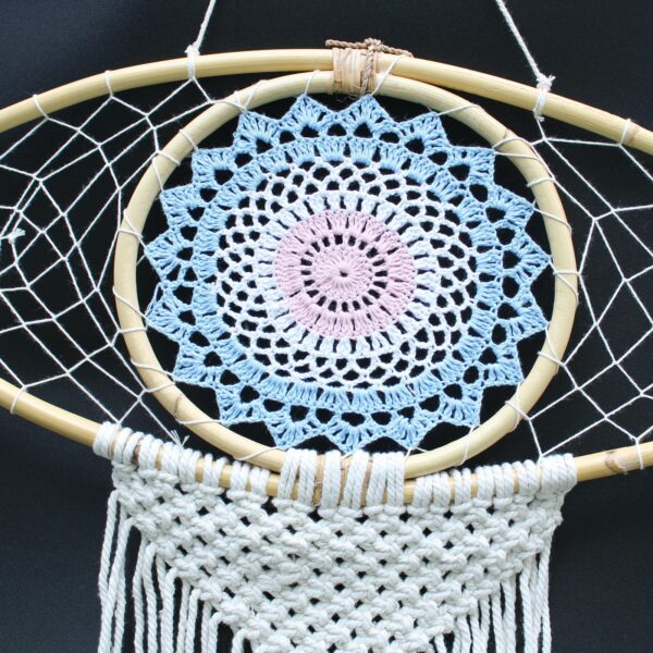 Protection Dream Catcher  - Lrg Macrame Evil Eye White/ Blue/Grey - Image 4