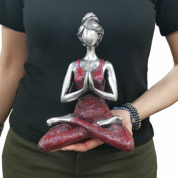 Yoga Lady Figure -  Silver & Bordeaux 24cm - Image 3