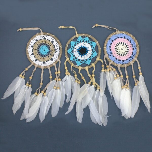 Pastel Blue Macramé Dream Catcher 12cm (asst colours) - Image 4