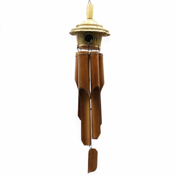 Lrg Round Seagrass Bird Box with Chimes 56x20cm - Image 2