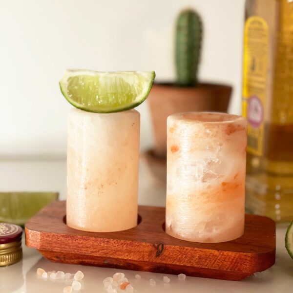 Set of 4 Himalayan Salt Shot Glasses & Wood Serving Stand - Image 6