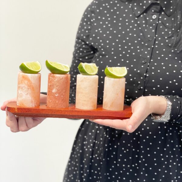 Set of 4 Himalayan Salt Shot Glasses & Wood Serving Stand - Image 8