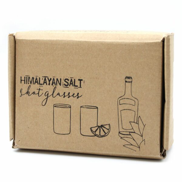Set of 2 Himalayan Salt Shot Glasses & Wood Serving Stand - Image 3