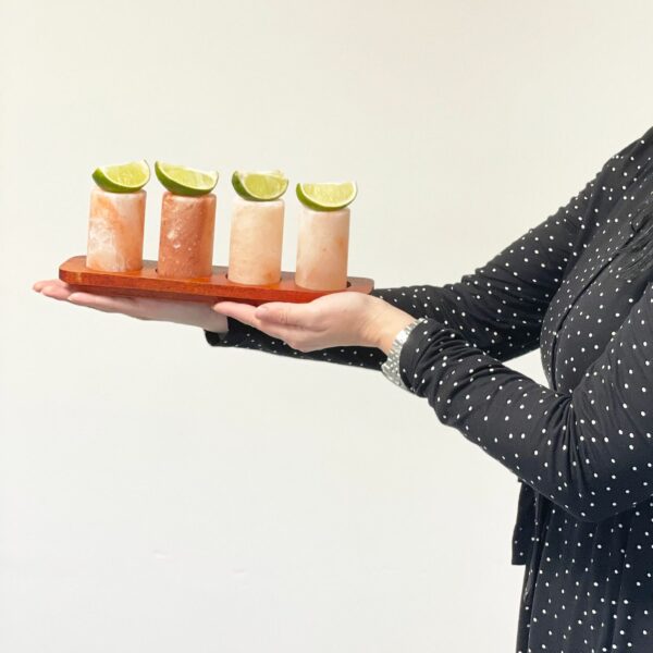 Set of 2 Himalayan Salt Shot Glasses & Wood Serving Stand - Image 7