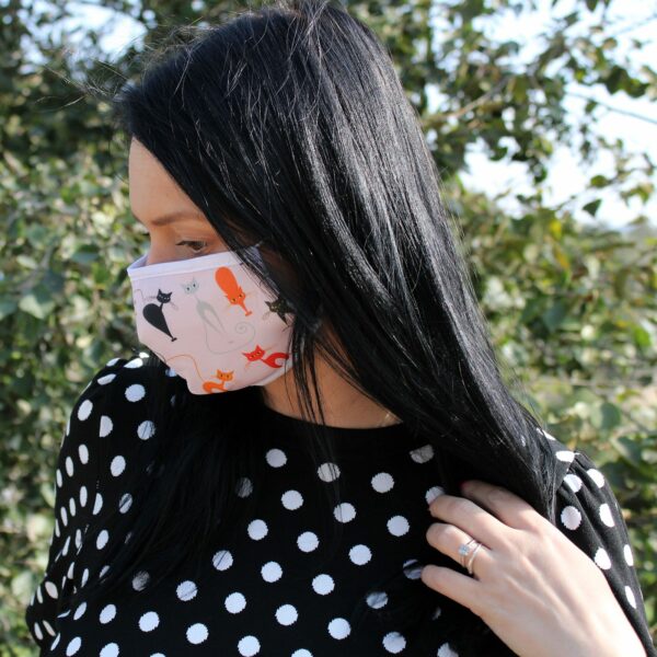 Reusable Fashion Face Covering - Pink Cats  (Adult) - Image 3