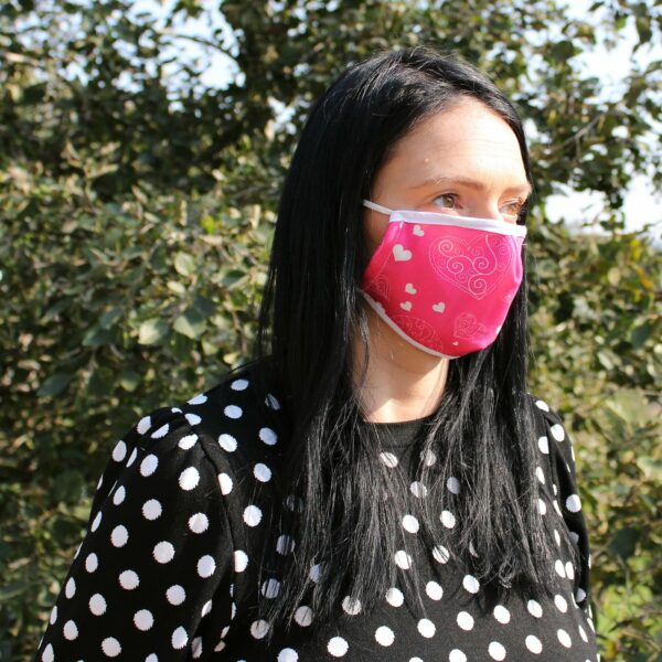 Reusable Fashion Face Covering - Pink Hearts (Adult) - Image 5