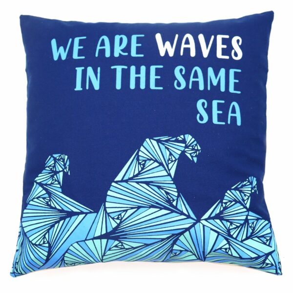 Printed Cotton Cushion Cover - We are Waves - Grey, Blue and Natural - Image 6