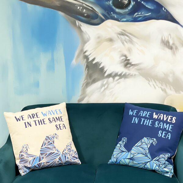 Printed Cotton Cushion Cover - We are Waves - Grey, Blue and Natural - Image 11