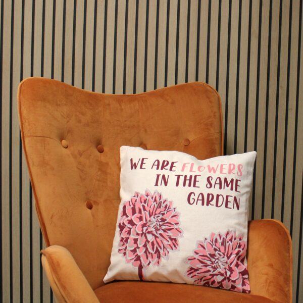 Printed Cotton Cushion Cover - We are Flowers - Olive, Pink and Natural - Image 2