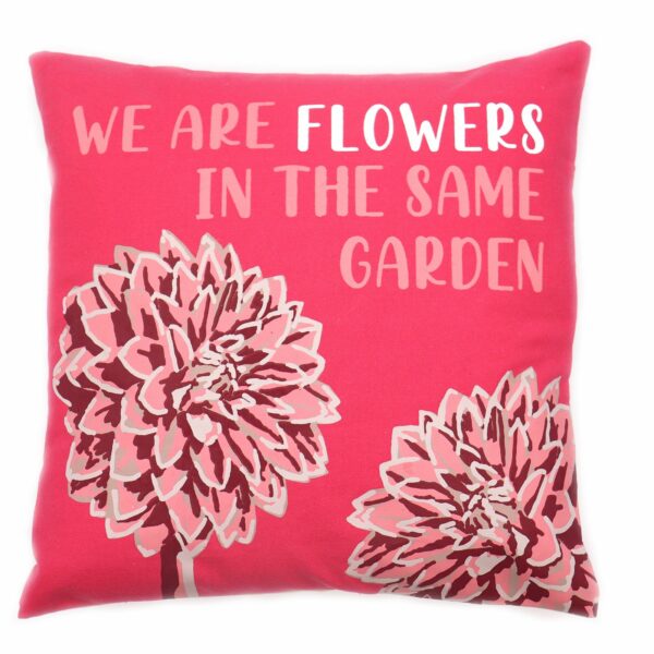 Printed Cotton Cushion Cover - We are Flowers - Olive, Pink and Natural - Image 5