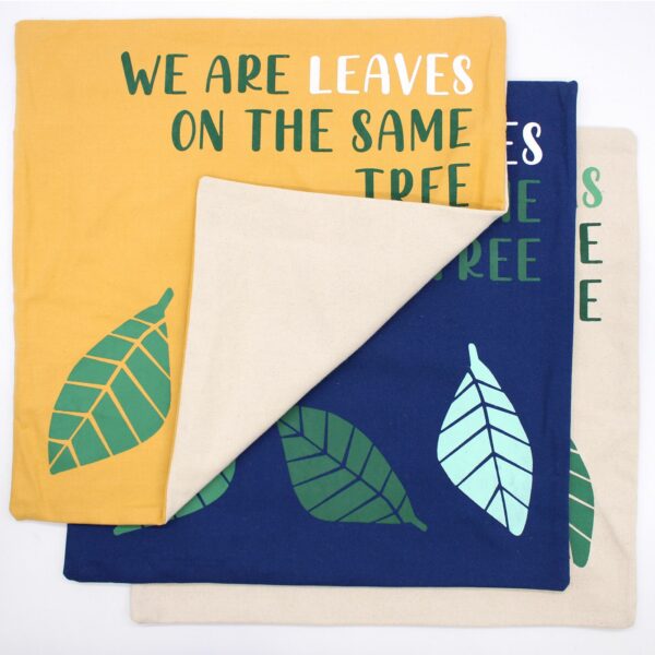 Printed Cotton Cushion Cover - We are Leaves - Yellow, Blue and Natural - Image 2