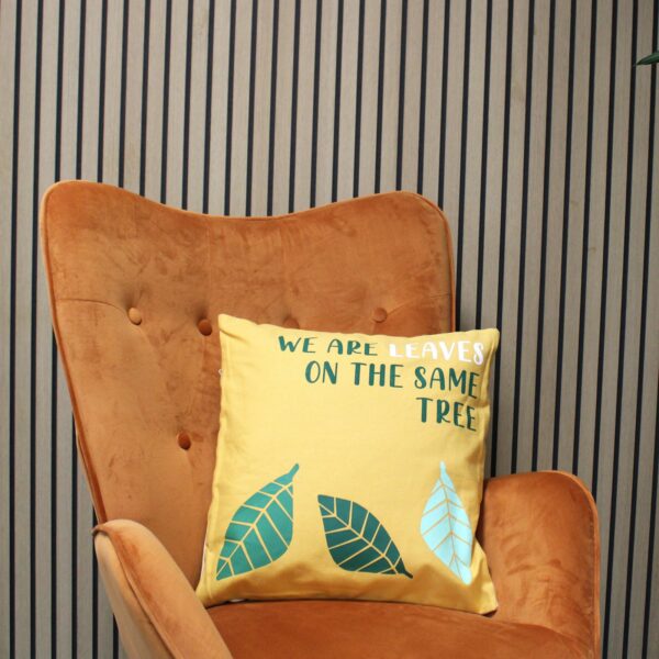 Printed Cotton Cushion Cover - We are Leaves - Yellow, Blue and Natural - Image 9