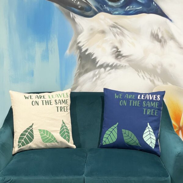 Printed Cotton Cushion Cover - We are Leaves - Yellow, Blue and Natural - Image 10